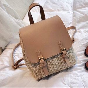 Tan Straw Backpack